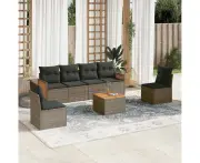 Garden Sofa Set with Cushions Modular Grey PE Rattan 7 Piece