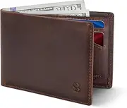[SERMAN BRANDS] Mens Slim Bifold Wallet RFID Blocking Minimalist Front Pocket Wallets for Men - Thin & Stylish, B. Texas Brown Elite, Slim