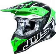 Just1 J39 Thruster Motocross Helmet, black-white-green, Size S for Men Black White Green
