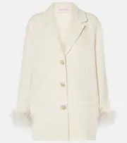 [Valentino] Valentino Mossi feather-trimmed tweed jacket AU 8 white