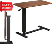 Adjustable Overbed Table with Wheels Foldable Walnut Brown Hospital Home Use