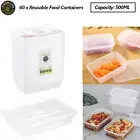 60 x Takeaway Containers Plastic Lid Takeaway Food Meal Prep Lunch Box 500ML