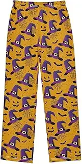 [ZZXXB] Witch Hat Bat Boys Long Pants Soft Trousers Elastic Waist Kids Lounge Bottoms with Pockets S-XL