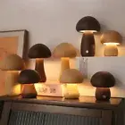 INS Wooden Cute Mushroom LED Night Light With Touch Switch Bedside Table Lamp F