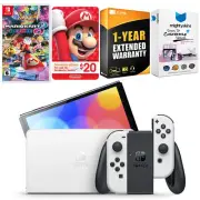 Nintendo Switch White OLED + Mario Kart 8 Deluxe + Nintendo $20 eShop Gift Card