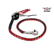 36" Red and Black Fringed Get Back Whip with 8 Ball for Motorcycles