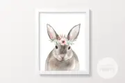 Nursery Print Boho Bunny Rabbit Floral Forest Animals Bunny Cute Baby Girl