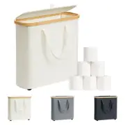 30 L Toilet Paper Storage Basket with Lid & Handle, Bamboo Toilet Paper Organ...