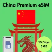 China PREMIUM Prepaid Travel eSIM Card 5GB Data 5G / 4G Lte 15 Days