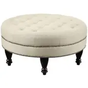 Coaster Traditional Fabric Upholstered Tufted Round Ottoman in Beige