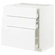 METOD / MAXIMERA base cab f hob/3 fronts/3 drawers, white/Voxtorp matt white, 80x60x80 cm
