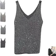 [Generic] Women's V-Neck Sequin Sleeveless Tank Top, Sexy Sequins Camisoles Tops, Sexy Outfits for Young Ladies, Women Vests