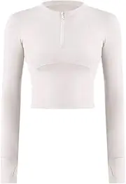 [ROWAI] Womens Long Sleeve Tops Half Zip Pullover Sweatshirts Athletic Running Workout Thumbholes WHITE S, White