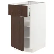 METOD / MAXIMERA base cabinet with drawer/door, white/Sinarp brown, 40x60x80 cm