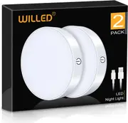 Dimmable Touch Light - WILLED Buit-In 1000Mah Large Battery Rechargeable LED Tap Lights - Magnet Stick on Closet Light - Portable LED Puck Night Lights for Cabinet, Wardrobe, Counter, Kitchen, Bedroom