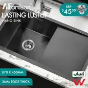 ALFORDSON Kitchen Sink Stainless Steel Drop in Flush Under Mount 870X450MM Black