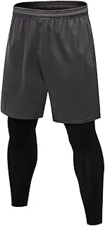 [Cambkatl] Men's 2 in 1 Compression Pants Athletic Tight Leggings Base Layer Bottoms for Running Workout Sports Yoga Basketball