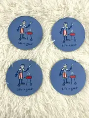Set of 4 Life Is Good Drink Coasters BBQ Blue