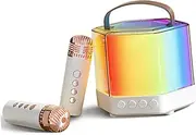NULYLU Calibrated Microphone Karaoke Set Mini Portable Karaoke Machine with Led Lights Perfect for Family Parties