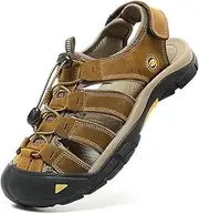 [ziitop] Men's Grey Athletic Sandals - Closed Toe, Leather, Flat Heel, Ankle Strap, EVA Sole