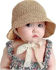 [Auro Mesa] Little Girls Floppy Foldable Packable Wide Brim Summer Sun Hats Beach Straw Hat Baby Photography Straw Bucket Hats