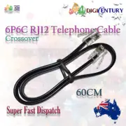 60cm RJ12 6P6C Crossover Reverse Flat Cable for Telecom Modem Device Links Black