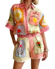 ESEA 2pc Linen-Blend Shirt & Short Set