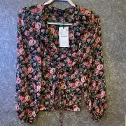 ZARA NWT Rose FLORAL PRINT CHIFFON BLOUSE XS