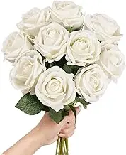 12 PCS Artificial Flowers Roses Silk Flowers Fake Long Stem Artificial Roses for Home Wedding Bathroom Kitchen Decorations (White)