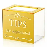 Acrylic Tips Jar for Money Tip Box Bucket Plastic Storage Container Donation Suggestion Raffle Cash Box (Gold)