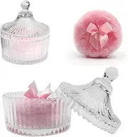 Habitable tree 2 Pcs Large Body Powder Puff and Container Powder Container with Puff Crystal Case Soft Washable Reusable Velour Face Body Glitter Wet Dry Makeup