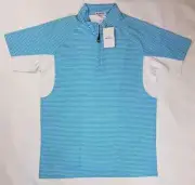 Men's Aquascutum Stretch 1/4 zip Polo Shirt Large Short Sleeve Moisture Shield