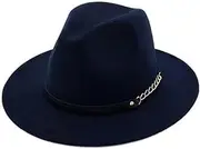 [SLEDEZ] Jazz Cap Simple Large Brim Hat British Style Classic Jazz Bowler Hat