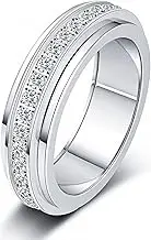 TOSGMY Titanium Stainless Steel Spinner Rings Cubic Zirconia Stones Anxiety Rings Fidget Band Rings for Women Men Relieving Anxiety Wedding Promise Comfort Fit Size 6 to 11