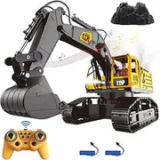 Fistone 14 Channel Remote Control Excavator Toys, RC Construction Vehicles Toy with Mist Spray, 2.4GHZ Light and Sound RC Excavators with Alloy Shovel, Gifts for Boys Girls Age 6-12 Year Old