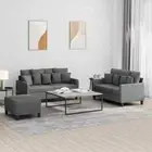 3-Piece Sofa Set Lounge Couch Futon Seater Footstool Ottoman Fabric Dark Grey