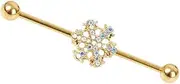 [Niaspi] 14G Rhinestone Snowflake Industrial Barbell Earring for Women 18K Gold Plated Stainless Steel Cartilage Piercing Jewelry 38mm Industrial Bar Winter Body Piercing Jewelry, Large, Stainless