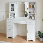 Bedroom Modern Makeup Table Dressing Vanity Desk Set With 10 LED Lighetd Mirror