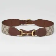 Auth NEW GUCCI Beige/Ebony GG Coated Canvas Horsebit Belt Size 85/34