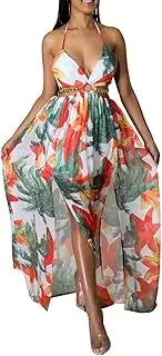 [FLASHWIST] Women's Floral Print Chain Decor Split Thigh Tie Back Cami Dress Floral Print Chain Decor Split Thigh Dress