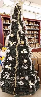 Christmas: 6' Pop Up FULLY DECORATED GOLD, SILVER Easy Set Up Tree 350 Lites NEW