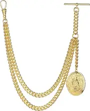 [Holy Sins Jewellery] Handmade in The UK Gold Colour Single Albert Pocket Watch Chain with Locket Pendant, Bronze, Classic Vintage Inspired Timeless
