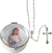 Widdle Gifts First Holy Communion Rosary in Porcelain Keepsake Picture Box with Hinged Lid (Girl 8524)