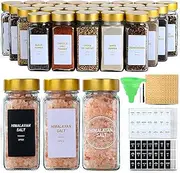 JARXSUN Glass Spice Jars with Label, 24Pcs Spice Jars with Shaker Lids-4 oz Gold Spice Seasoning Jars Bottles Containers Set for Spice Rack (24)