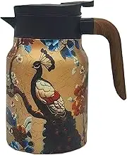 Vintage Floral Pattern Tea Thermos, Built-in Infuser, 1000ml Wooden Handle Stainless Steel Water Bottle, Coffee Teapot, Keep Constant Temperature for Cold or Hot Drinks(E)
