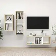 TV Stands Set, Engineered Wood, Entertainment Cabinet, Storage Shelf, Living Room Furniture, Center Table, Sonoma Oak & White