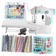 Mini Sewing Machine for Beginners, 122-Piece Portable Sewing Premium Set Blue