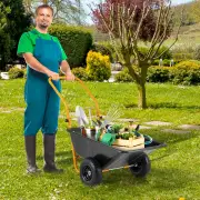 CostwayHeavy-Duty Dual-Wheel Wheelbarrow with Pneumatic Tires-Black and Yellow