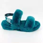 UGG Oh Yeah Aqua Blue Womens Sheepskin Slingback Comfort Slipper Sandals