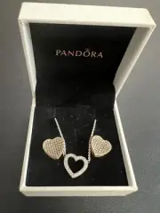 AUTHENTIC PANDORA LOVING HEART NECKLACE & STUD EARRINGS 925 JEWELRY SET NIB